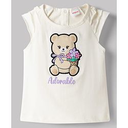 Babyhug Single Jersey Knit Sleeveless Top & Shorts Set With Teddy Bear Patch - White & Purple