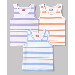 Babyhug 100% Cotton Knit Sleeveless Striped Sando Vests Pack Of 3 - Orange Purple & Light Blue