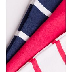 Babyhug 100% Cotton Knit Striped Sleeveless Vests Pack of 3 -white, Navy Blue & Pink