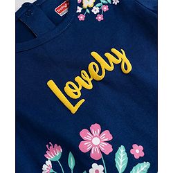 Babyhug 100% Cotton Knit Half Sleeves Floral Printed T-Shirt - Navy Blue