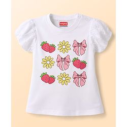 Babyhug Cotton Knit Half Sleeves T-Shirt with Schiffli Detailing & Floral Print - Multicolor
