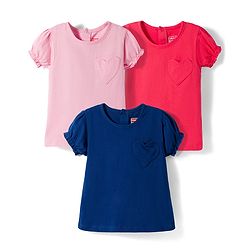 Babyhug Cotton Knit Half Sleeves T-Shirts with Heart Patch Pack of 3 - Multicolor