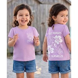 Babyhug 100% Cotton Knit Half Sleeves Floral & Sea Life Printed Oversized T-Shirt - Purple