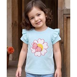 Babyhug 100% Cotton Knit Half Sleeves T-Shirt with Floral & Butterfly Applique - Sky Blue