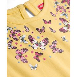 Babyhug Cotton Knit Frill Sleeves T-Shirt With Butterfly Print & Headband - Yellow
