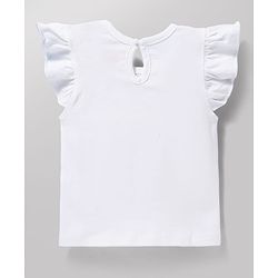 Babyhug Cotton Knit Frill Sleeves T-Shirt with Headband & Butterfly Print - White