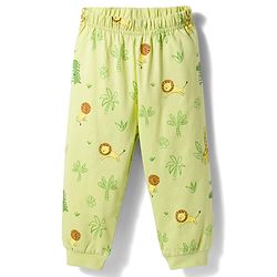 Babyhug Cotton Knit Full Sleeves Jungle Theme Printed Co-Ords T-Shirt & Pyjama Night Suit - Light Green