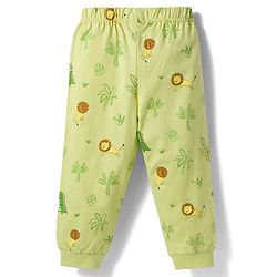 Babyhug Cotton Knit Full Sleeves Jungle Theme Printed Co-Ords T-Shirt & Pyjama Night Suit - Light Green