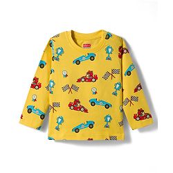 Babyhug Cotton Knit Full Sleeves Racing Theme Printed Co-Ord  T-Shirt & Pyjama Night Suit - Yellow
