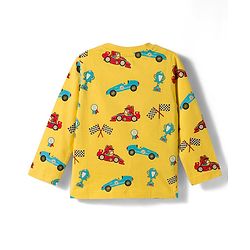 Babyhug Cotton Knit Full Sleeves Racing Theme Printed Co-Ord  T-Shirt & Pyjama Night Suit - Yellow