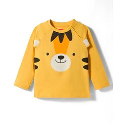 Babyhug Cotton Knit Full Raglan Sleeves Tiger Printed T-Shirt & Pyjama Night Suit with Applique- Yellow