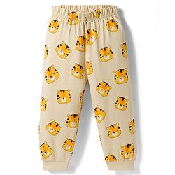 Babyhug Cotton Knit Full Raglan Sleeves Tiger Printed T-Shirt & Pyjama Night Suit with Applique- Yellow