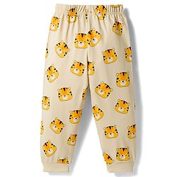 Babyhug Cotton Knit Full Raglan Sleeves Tiger Printed T-Shirt & Pyjama Night Suit with Applique- Yellow