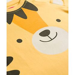 Babyhug Cotton Knit Full Raglan Sleeves Tiger Printed T-Shirt & Pyjama Night Suit with Applique- Yellow