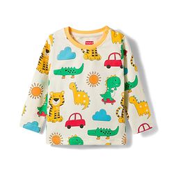 Babyhug Cotton Knit Full Sleeves T-Shirt & Pyjama Co-ord Night Suit with Animal Print - White