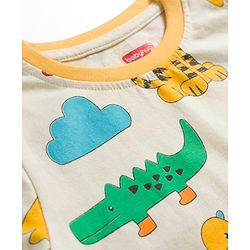 Babyhug Cotton Knit Full Sleeves T-Shirt & Pyjama Co-ord Night Suit with Animal Print - White