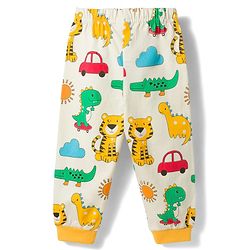 Babyhug Cotton Knit Full Sleeves T-Shirt & Pyjama Co-ord Night Suit with Animal Print - White