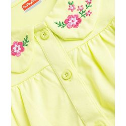 Babyhug Single Jersey Knit Peter Pan Collar Half Sleeves Top & Shorts Set with Floral Embroidery - Limegreen & Navy Blue