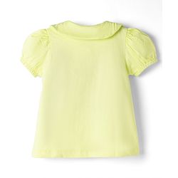 Babyhug Single Jersey Knit Peter Pan Collar Half Sleeves Top & Shorts Set with Floral Embroidery - Limegreen & Navy Blue