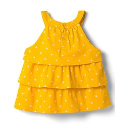 Babyhug Single Jersey Knit Sleeveless Layered Top & Denim Shorts Set with Bow Applique & Polka Dot Print - Yellow & White