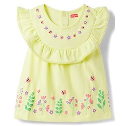 Babyhug Single Jersey Knit Sleeveless Top & Denim Shorts Set with Floral Print - Yellow & Blue
