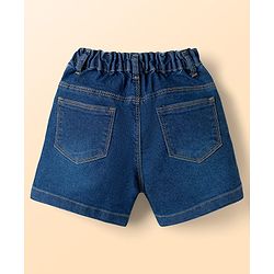 Babyhug Single Jersey Knit Half Sleeves Top & Denim Shorts Set with Floral Embroidery - White & Blue