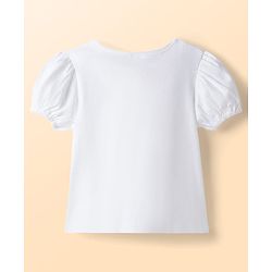Babyhug Single Jersey Knit Half Sleeves Top & Denim Shorts Set with Floral Embroidery - White & Blue