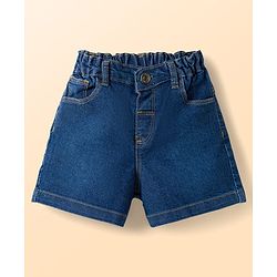 Babyhug Single Jersey Knit Half Sleeves Top & Denim Shorts Set with Floral Embroidery - White & Blue