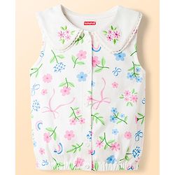 Babyhug Single Jersey Knit Sleeveless Top & Denim Shorts Set with Floral Print - Multicolor