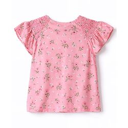 Babyhug Single Jersey Knit Half Sleeves Top & Denim Shorts Set With Floral Print - Pink & Blue