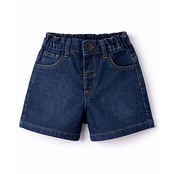 Babyhug Single Jersey Knit Half Sleeves Top & Denim Shorts Set With Floral Print - Pink & Blue