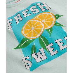 Babyhug Single Jersey Knit Half Frill Sleeves Top & Denim Shorts Set with Fresh Sweet Print - Blue & White