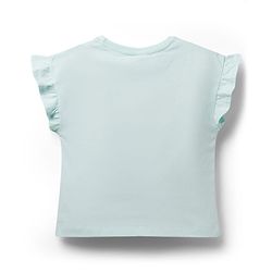 Babyhug Single Jersey Knit Half Frill Sleeves Top & Denim Shorts Set with Fresh Sweet Print - Blue & White