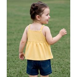 Babyhug Single Jersey Knit Sleeveless Schiffili Top & Denim Shorts Set - Yellow & Blue
