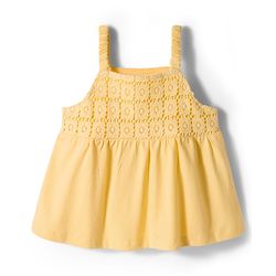 Babyhug Single Jersey Knit Sleeveless Schiffili Top & Denim Shorts Set - Yellow & Blue