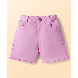 Babyhug Single Jersey Knit Sleeveless Top & Denim Shorts Set With Floral & Butterfly Print - White & Pink