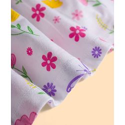 Babyhug Single Jersey Knit Sleeveless Top & Denim Shorts Set With Floral & Butterfly Print - White & Pink