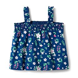 Babyhug Single Jersey Knit Sleeveless Top & Denim Shorts Set With Floral Print - Navy Blue & Pink
