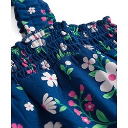 Babyhug Single Jersey Knit Sleeveless Top & Denim Shorts Set With Floral Print - Navy Blue & Pink