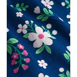 Babyhug Single Jersey Knit Sleeveless Top & Denim Shorts Set With Floral Print - Navy Blue & Pink