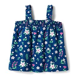 Babyhug Single Jersey Knit Sleeveless Top & Denim Shorts Set With Floral Print - Navy Blue & Pink