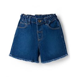 Babyhug Single Jersey Knit Half Sleeves Top & Denim Shorts Set with Crochet Floral Applique - Yellow & Blue