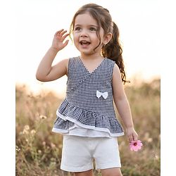 Babyhug Single Jersey Knit Sleeveless Checkered Top & Shorts Set - Multicolour & White