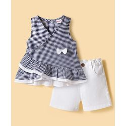 Babyhug Single Jersey Knit Sleeveless Checkered Top & Shorts Set - Multicolour & White