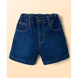 Babyhug Single Jersey Knit Half Sleeves Top & Denim Shorts Set With Floral Print - White & Blue