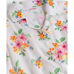 Babyhug Single Jersey Knit Half Sleeves Top & Denim Shorts Set With Floral Print - White & Blue