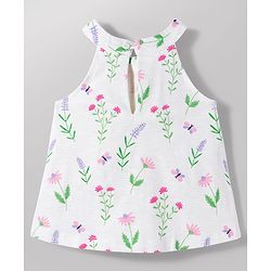 Babyhug Single Jersey Knit Sleeveless Floral Printed Top & Shorts Set - White & Pink