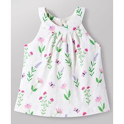 Babyhug Single Jersey Knit Sleeveless Floral Printed Top & Shorts Set - White & Pink