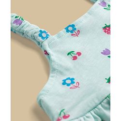 Babyhug Single Jersey Knit Sleeveless Floral & Fruits Printed Top & Denim Shorts Set - Blue