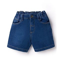 Babyhug Single Jersey Knit Sleeveless Floral & Fruits Printed Top & Denim Shorts Set - Blue